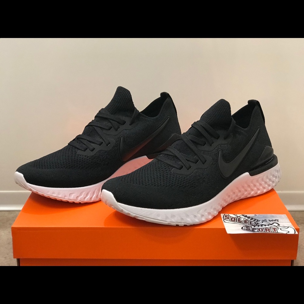 NEW Nike Epic React Flyknit 2 Black White Air Max - Picture 3 of 8